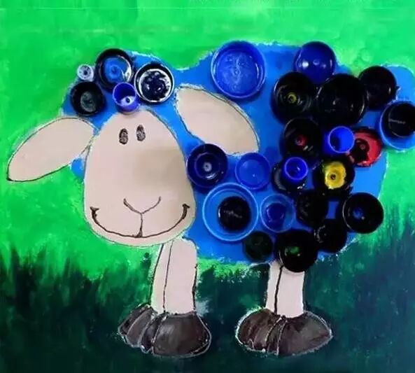 Creative Bottle Cap Sheep Painting