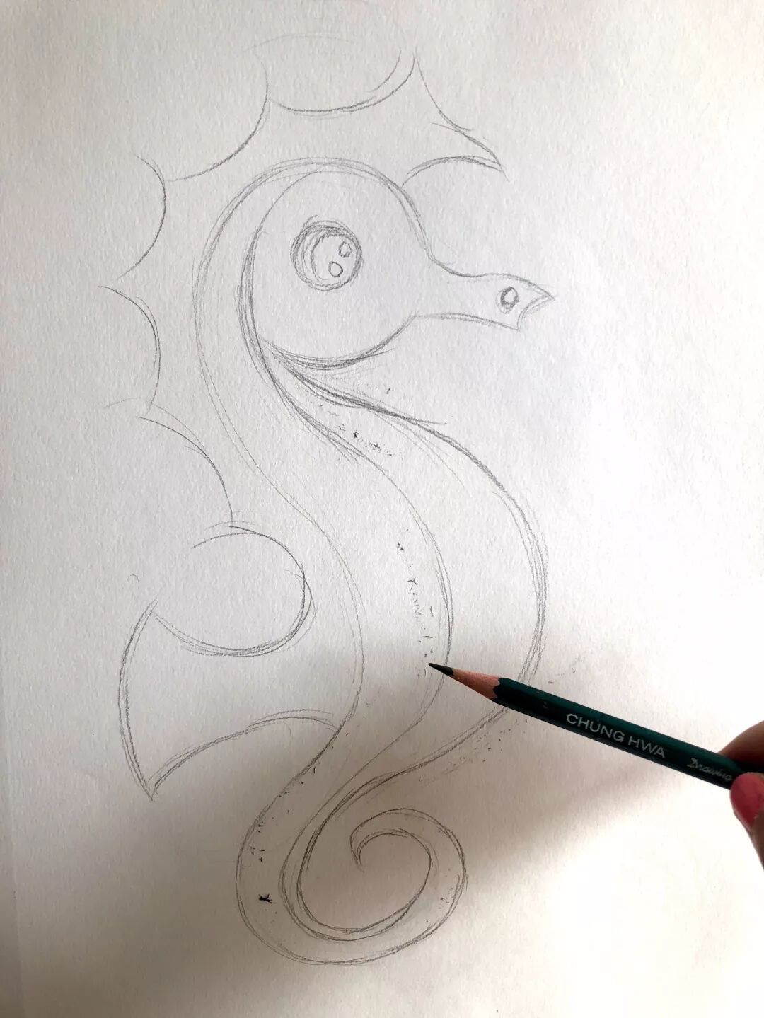 Draw the seahorse's long snout