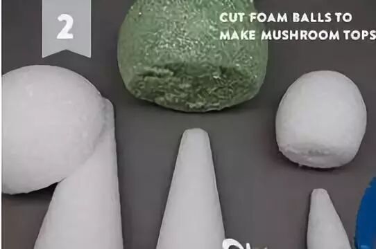 Cut off the bottom of the foam ball and trim it to become the mushroom top